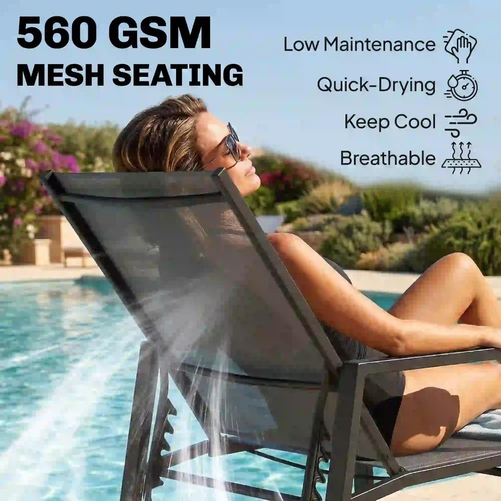 Outsunny Sun Loungers Set of 2 Retractable Footrest 5-Position Adjustable Steel Frame for Beach, Porch, Patio, Camping 16