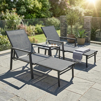 Outsunny Sun Loungers Set of 2 Retractable Footrest 5-Position Adjustable Steel Frame for Beach, Porch, Patio, Camping 19
