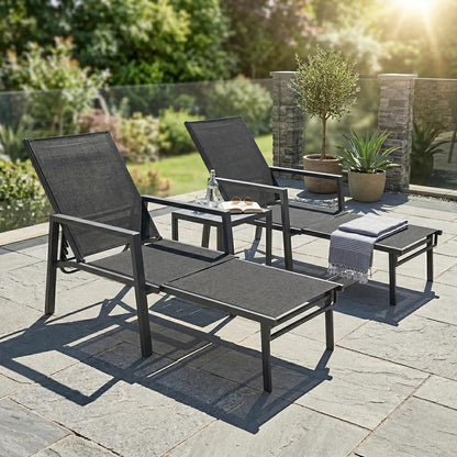 Outsunny Sun Loungers Set of 2 Retractable Footrest 5-Position Adjustable Steel Frame for Beach, Porch, Patio, Camping 8