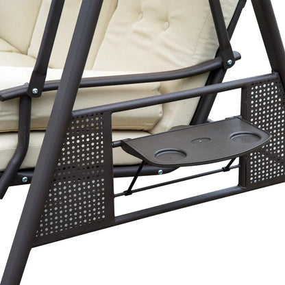 Outsunny Swing Chair Hammock Chair 3 Seater Canopy Cushion Shelter Outdoor Bench Steel Beige 10