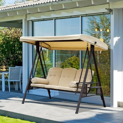 Outsunny Swing Chair Hammock Chair 3 Seater Canopy Cushion Shelter Outdoor Bench Steel Beige 13