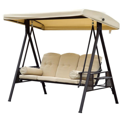 Outsunny Swing Chair Hammock Chair 3 Seater Canopy Cushion Shelter Outdoor Bench Steel Beige 15