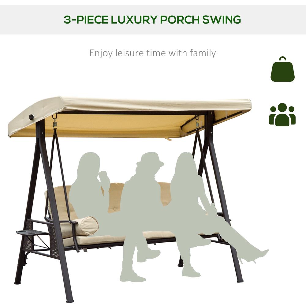 Outsunny Swing Chair Hammock Chair 3 Seater Canopy Cushion Shelter Outdoor Bench Steel Beige 6