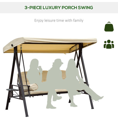 Outsunny Swing Chair Hammock Chair 3 Seater Canopy Cushion Shelter Outdoor Bench Steel Beige 6