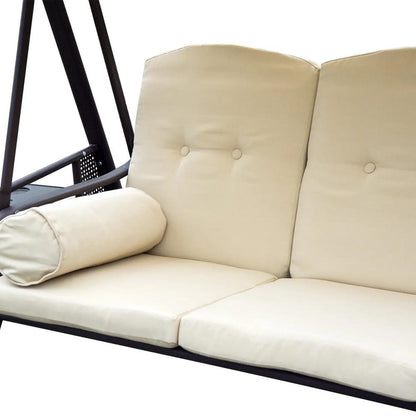 Outsunny Swing Chair Hammock Chair 3 Seater Canopy Cushion Shelter Outdoor Bench Steel Beige 8
