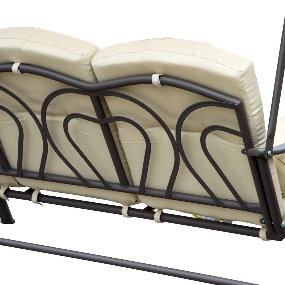 Outsunny Swing Chair Hammock Chair 3 Seater Canopy Cushion Shelter Outdoor Bench Steel Beige 9