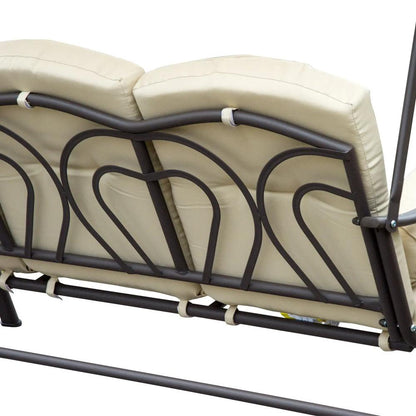 Outsunny Swing Chair Hammock Chair 3 Seater Canopy Cushion Shelter Outdoor Bench Steel Beige 9