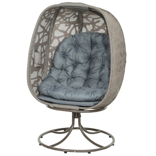 Outsunny Swivel Egg Chair with Cushions, Foldable Basket Seat and Metal Frame, Indoor Outdoor Lounge Chair for Balcony, Patio and Living Room, Grey 