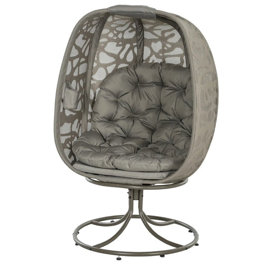 Outsunny Swivel Egg Chair with Cushions, Foldable Basket Seat and Metal Frame, Indoor Outdoor Lounge Chair for Balcony, Poolside, Patio and Living Room, Sand Brown 