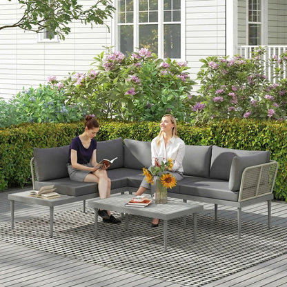 Outsunny Thee-Piece 'L' Rattan Sofa Set - Grey 1