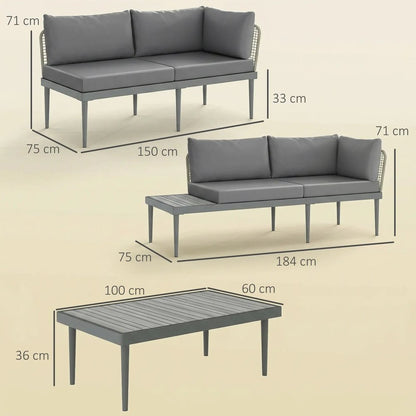 Outsunny Thee-Piece 'L' Rattan Sofa Set - Grey 2
