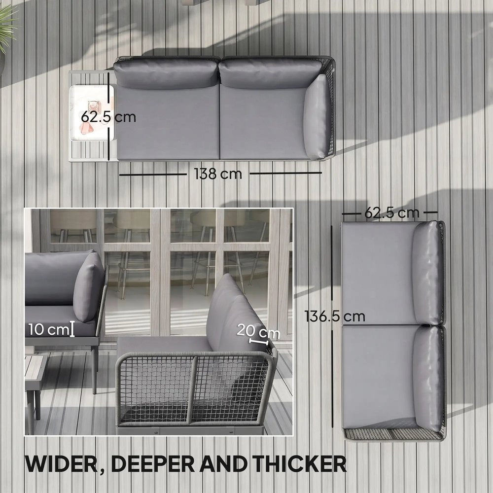 Outsunny Thee-Piece 'L' Rattan Sofa Set - Grey 4