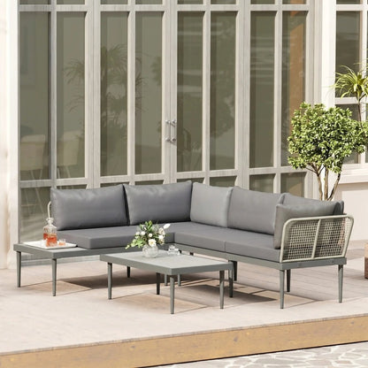 Outsunny Thee-Piece 'L' Rattan Sofa Set - Grey 8