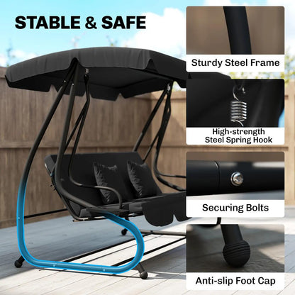 Outsunny Three-Person garden Swing Chair, with Adjustable Canopy 20