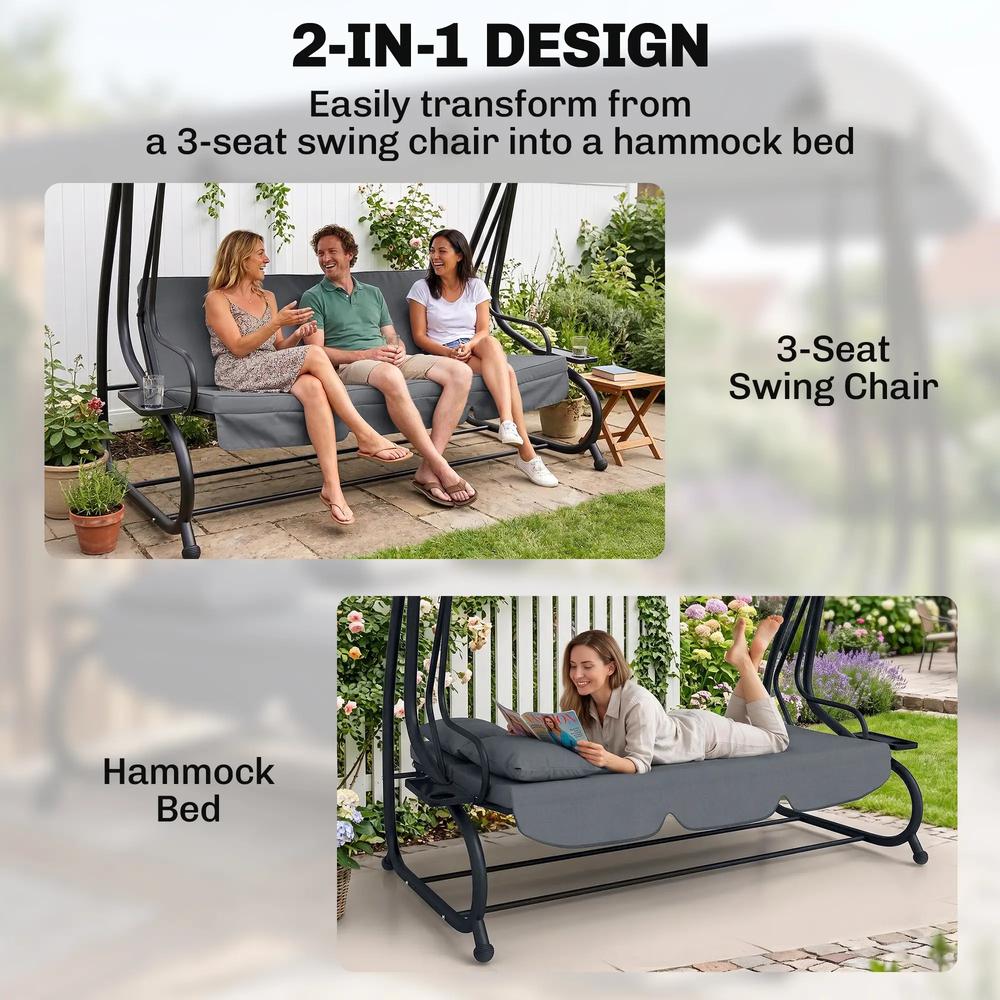 Outsunny Three-Person garden Swing Chair, with Adjustable Canopy 33