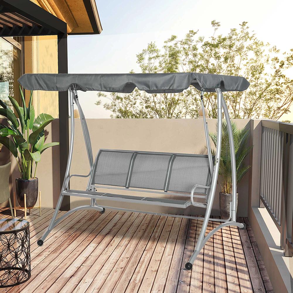 Outsunny Three Person Steel Outdoor Porch Swing Chair Bench w/ Canopy Cover 1