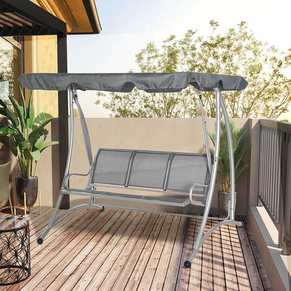 Outsunny Three Person Steel Outdoor Porch Swing Chair Bench w/ Canopy Cover 1
