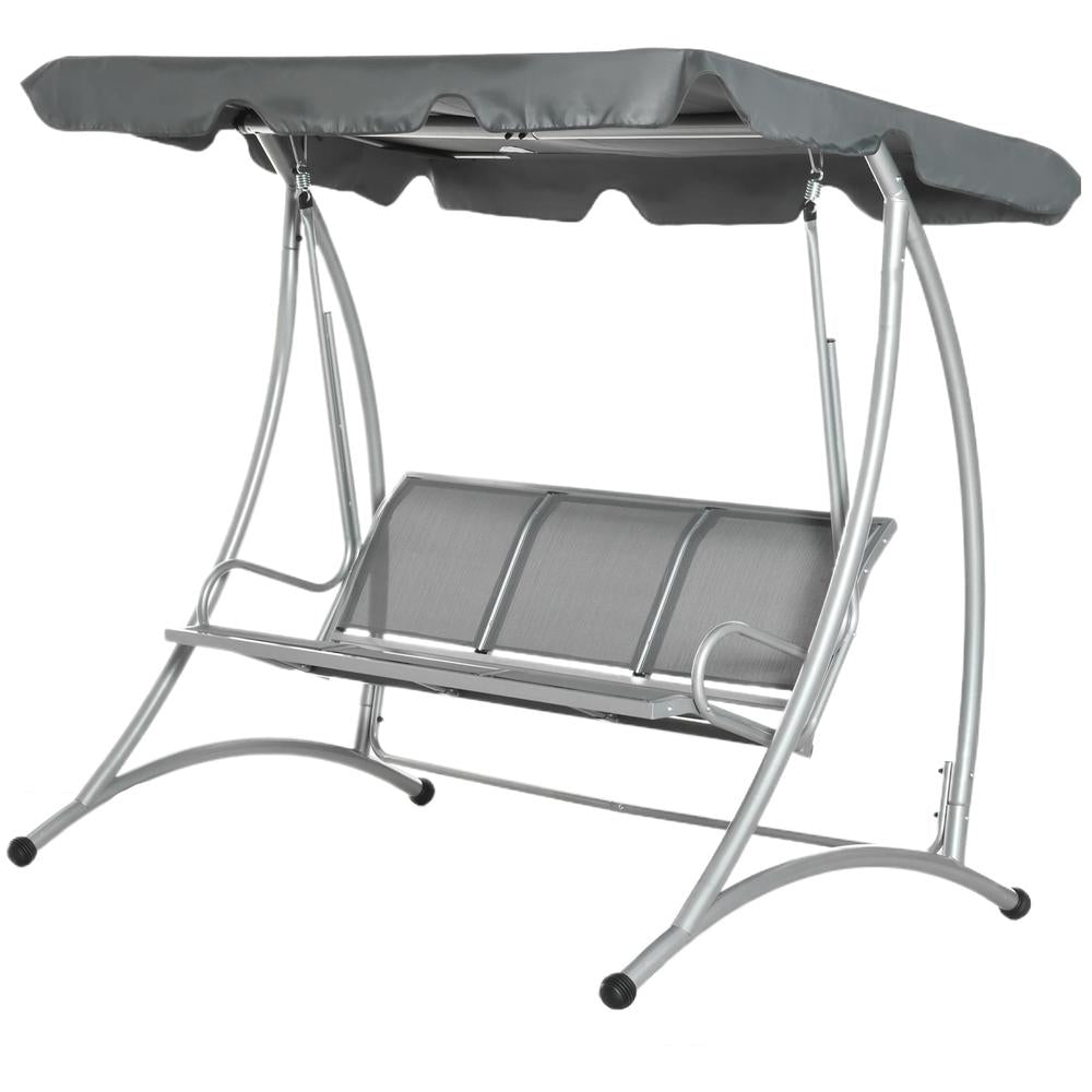 Outsunny Three Person Steel Outdoor Porch Swing Chair Bench w/ Canopy Cover 10