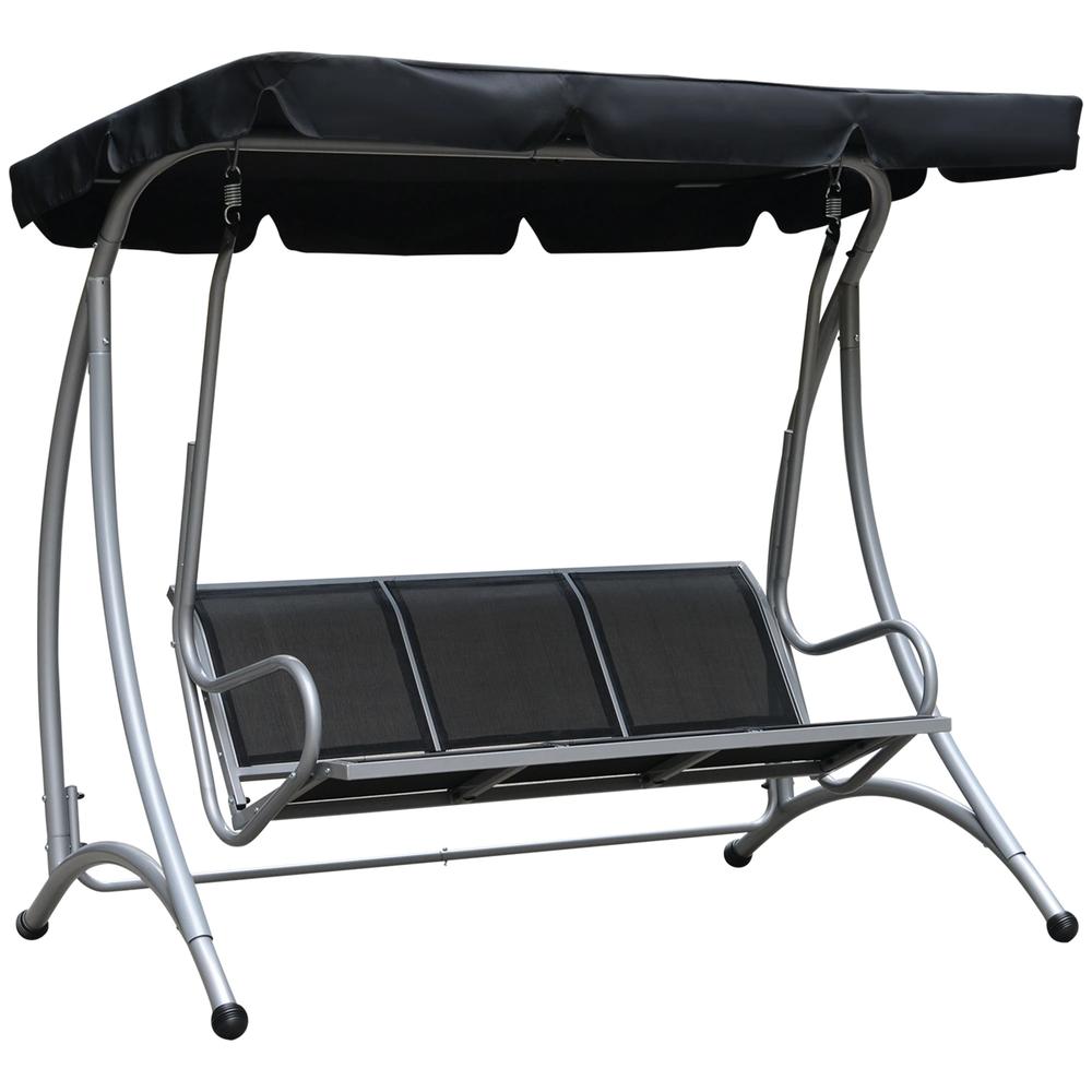 Outsunny Three Person Steel Outdoor Porch Swing Chair Bench w/ Canopy Cover 11