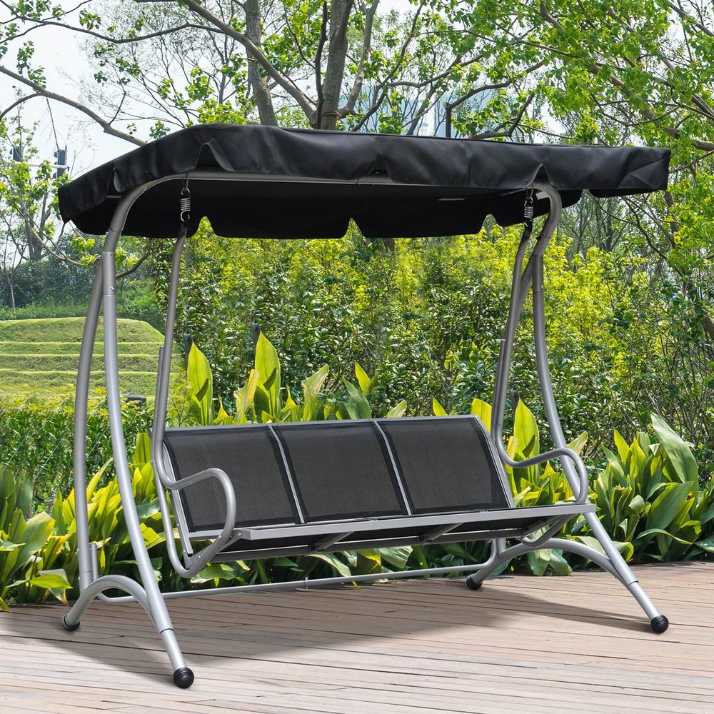 Outsunny Three Person Steel Outdoor Porch Swing Chair Bench w/ Canopy Cover 12