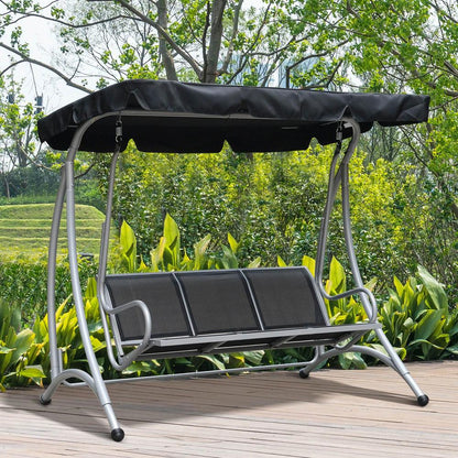 Outsunny Three Person Steel Outdoor Porch Swing Chair Bench w/ Canopy Cover 12