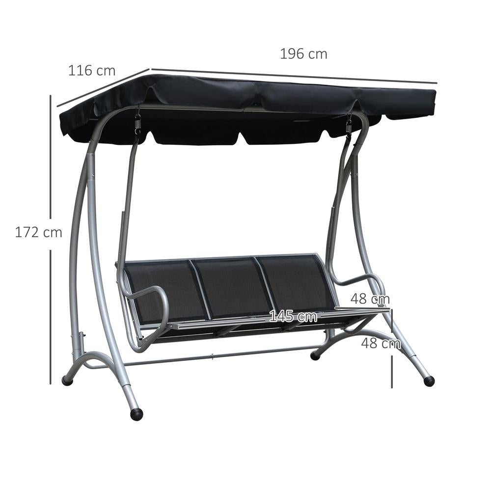 Outsunny Three Person Steel Outdoor Porch Swing Chair Bench w/ Canopy Cover 13