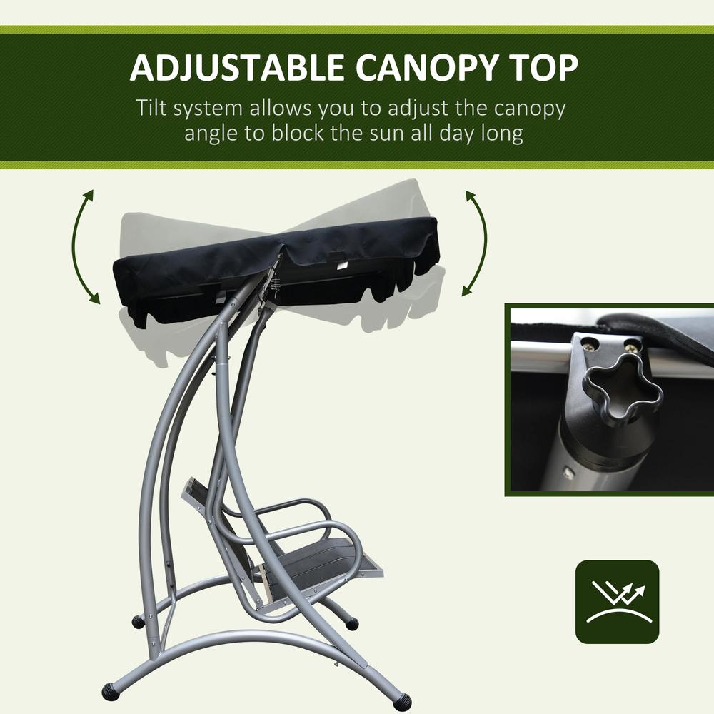 Outsunny Three Person Steel Outdoor Porch Swing Chair Bench w/ Canopy Cover 14