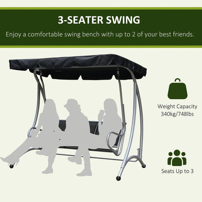 Outsunny Three Person Steel Outdoor Porch Swing Chair Bench w/ Canopy Cover 17