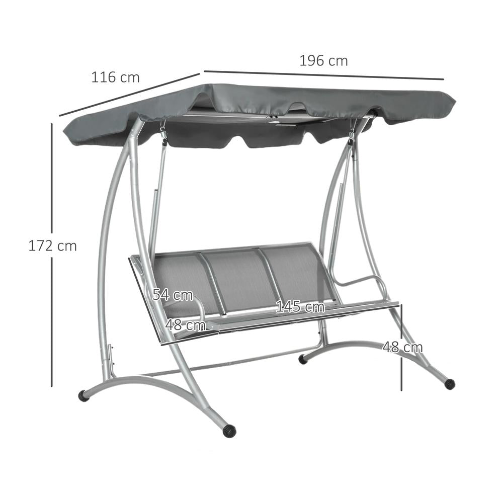 Outsunny Three Person Steel Outdoor Porch Swing Chair Bench w/ Canopy Cover 2