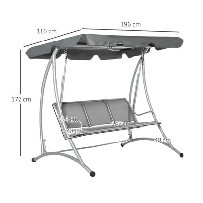 Outsunny Three Person Steel Outdoor Porch Swing Chair Bench w/ Canopy Cover 2