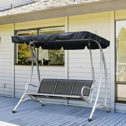 Outsunny Three Person Steel Outdoor Porch Swing Chair Bench w/ Canopy Cover 27