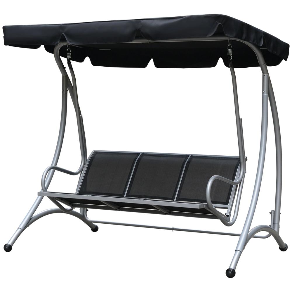 Outsunny Three Person Steel Outdoor Porch Swing Chair Bench w/ Canopy Cover 28