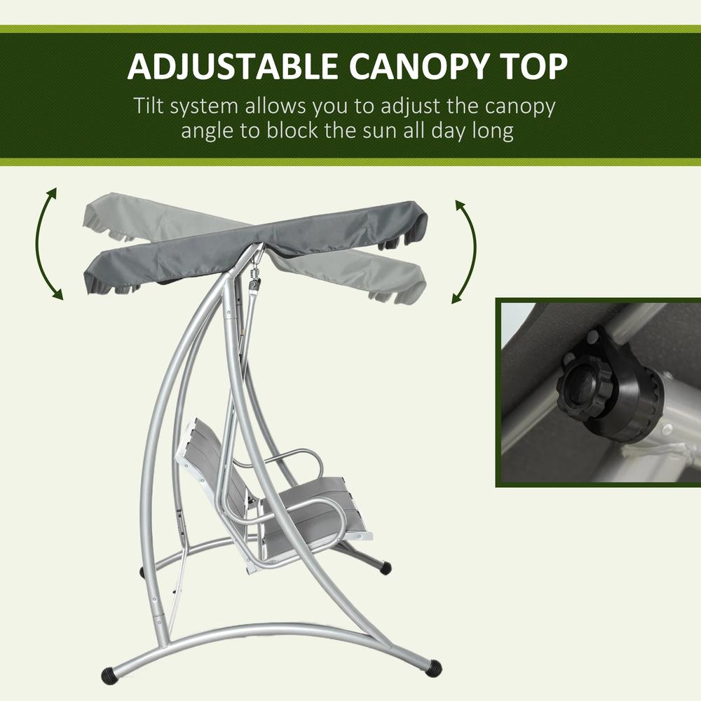 Outsunny Three Person Steel Outdoor Porch Swing Chair Bench w/ Canopy Cover 3