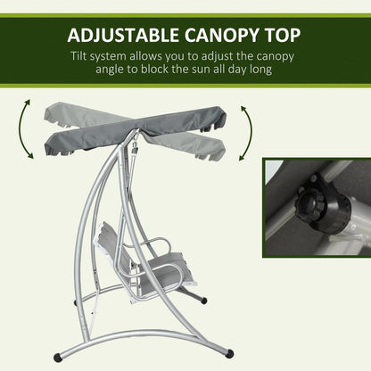 Outsunny Three Person Steel Outdoor Porch Swing Chair Bench w/ Canopy Cover 3