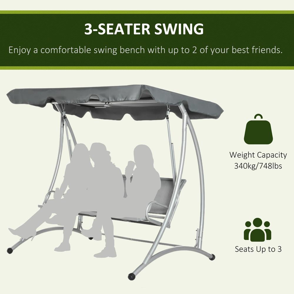 Outsunny Three Person Steel Outdoor Porch Swing Chair Bench w/ Canopy Cover 6