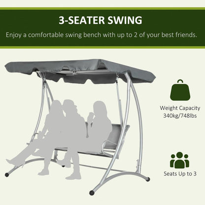 Outsunny Three Person Steel Outdoor Porch Swing Chair Bench w/ Canopy Cover 6