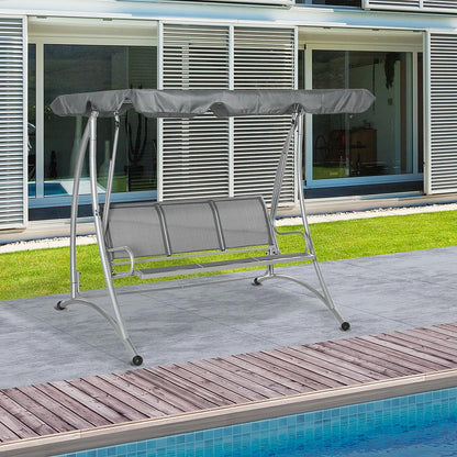 Outsunny Three Person Steel Outdoor Porch Swing Chair Bench w/ Canopy Cover 9