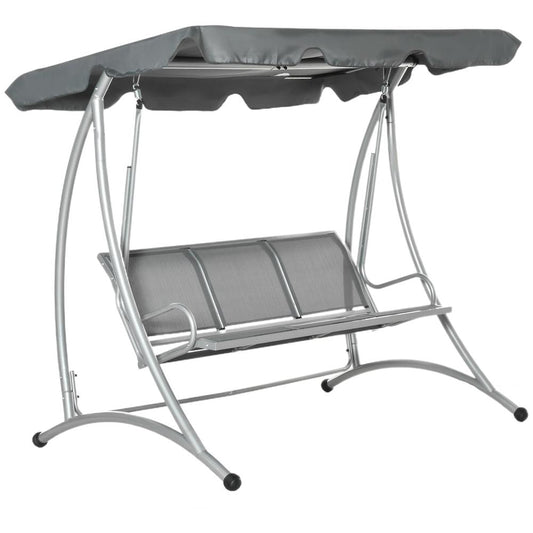Outsunny Three Person Steel Outdoor Porch Swing Chair Bench w/ Canopy Cover 
