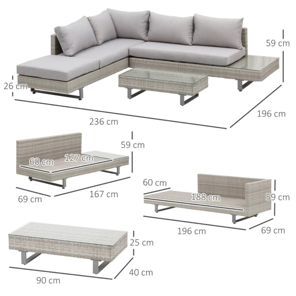 Outsunny Three-Piece Corner Rattan Set, with Glass Tables