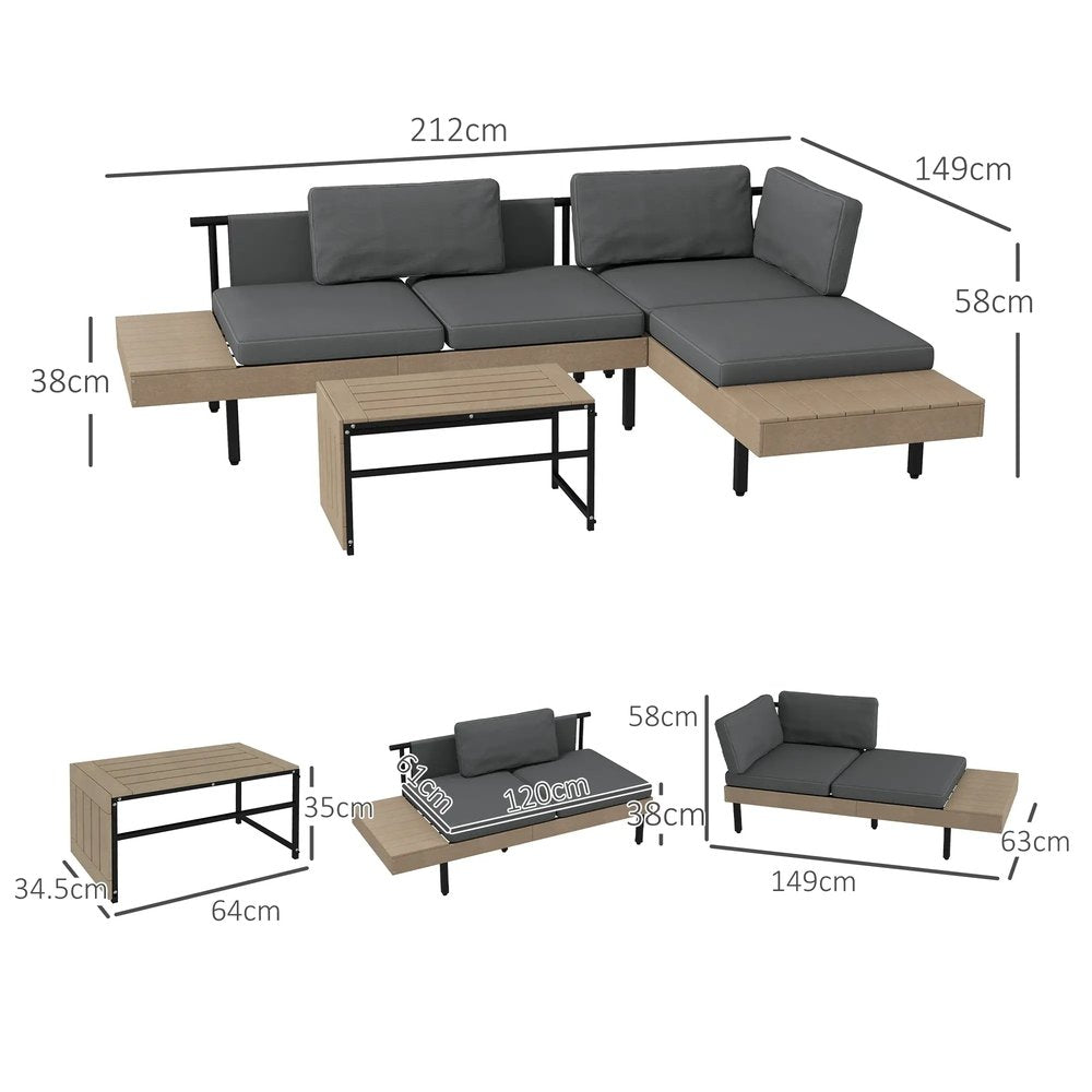 Outsunny Three-Piece 'L' Garden Sofa Set - Grey 2