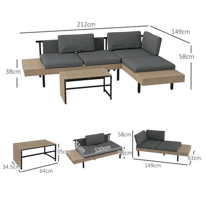 Outsunny Three-Piece 'L' Garden Sofa Set - Grey 2