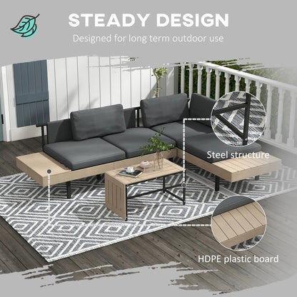 Outsunny Three-Piece 'L' Garden Sofa Set - Grey 3