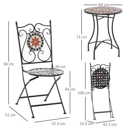 Outsunny Three-Piece Mosaic Bistro Table Set - Multicoloured 2