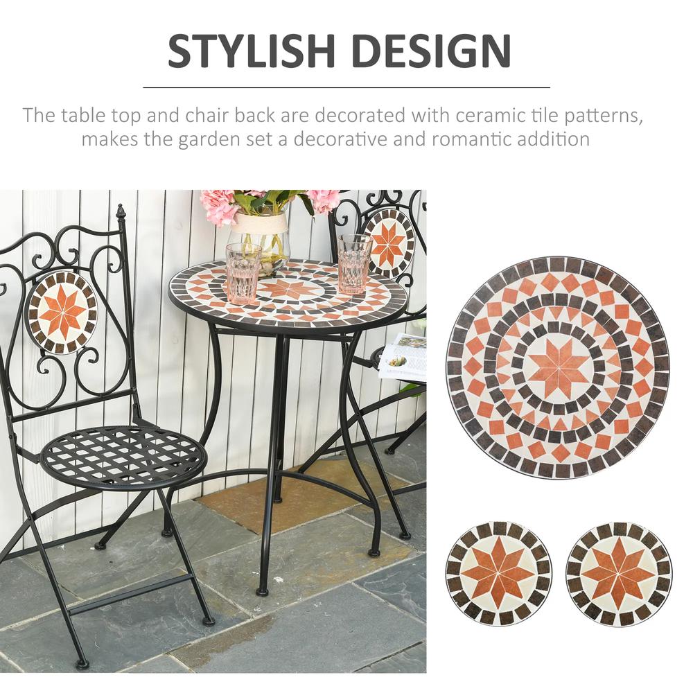 Outsunny Three-Piece Mosaic Bistro Table Set - Multicoloured 4