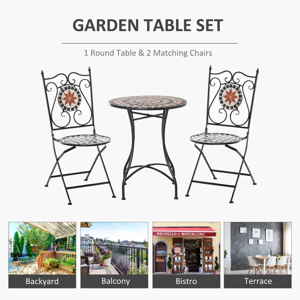 Outsunny Three-Piece Mosaic Bistro Table Set - Multicoloured 5
