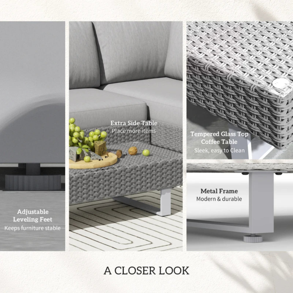 Outsunny Three-Piece Rattan Sofa Set, with Cushions - Light Grey