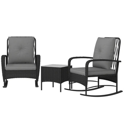 Outsunny Three-Piece Rocking Chair Rattan Bistro Set - Black