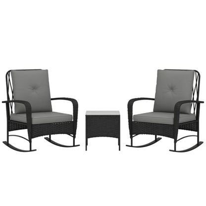 Outsunny Three-Piece Rocking Chair Rattan Bistro Set - Black