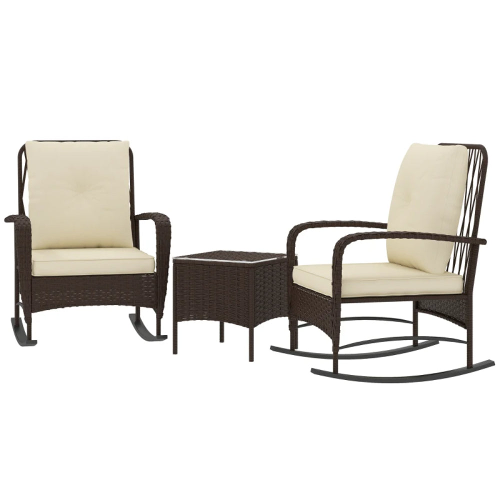 Outsunny Three-Piece Rocking Chair Rattan Bistro Set - Brown