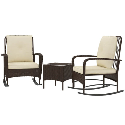 Outsunny Three-Piece Rocking Chair Rattan Bistro Set - Brown